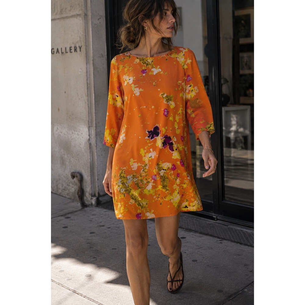 Peter Som Womens 6 Silk Floral Mini Dress Shift Lightweight Orange